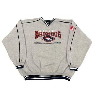 Vintage Lee Sport Denver Broncos NFL Sweatshirt Mens XXL Gray V-Neck Embroidered